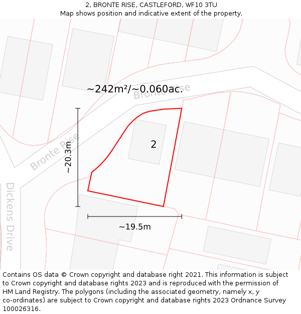 2, BRONTE RISE, CASTLEFORD, WF10 3TU: Plot and title map
