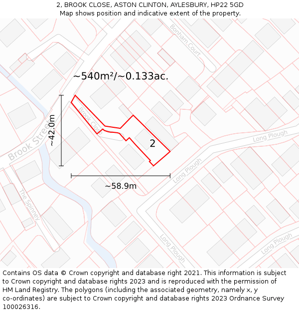 2, BROOK CLOSE, ASTON CLINTON, AYLESBURY, HP22 5GD: Plot and title map