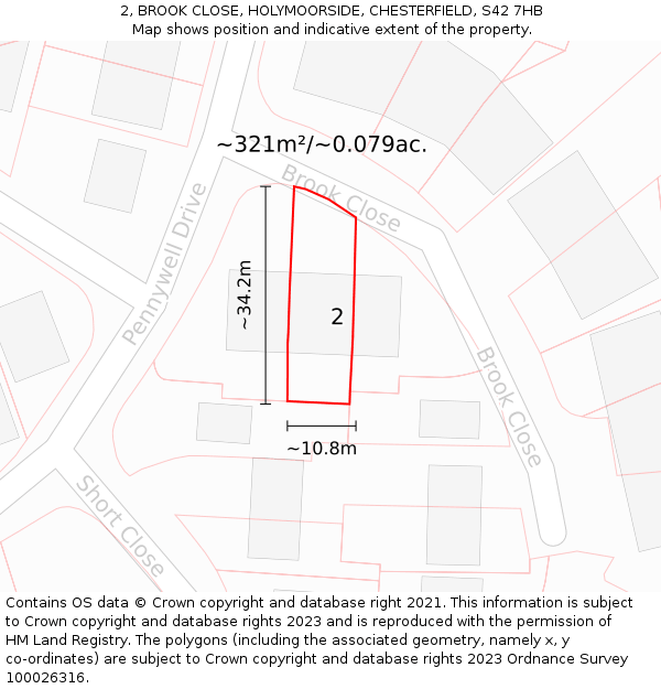 2, BROOK CLOSE, HOLYMOORSIDE, CHESTERFIELD, S42 7HB: Plot and title map