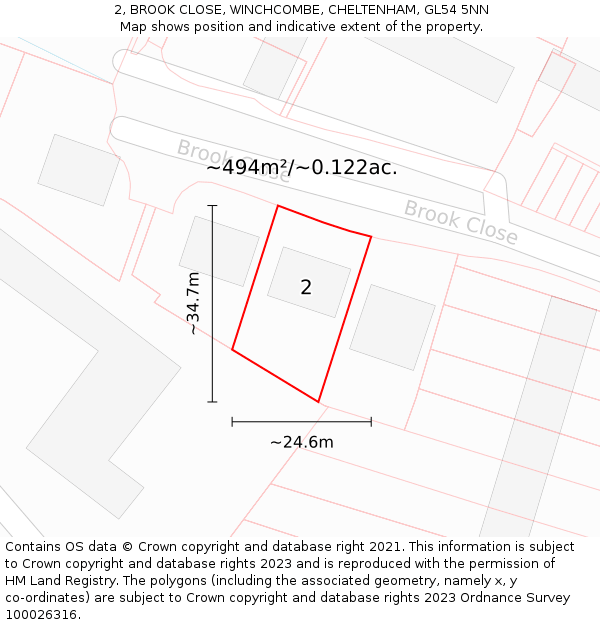 2, BROOK CLOSE, WINCHCOMBE, CHELTENHAM, GL54 5NN: Plot and title map