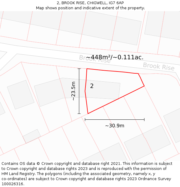 2, BROOK RISE, CHIGWELL, IG7 6AP: Plot and title map