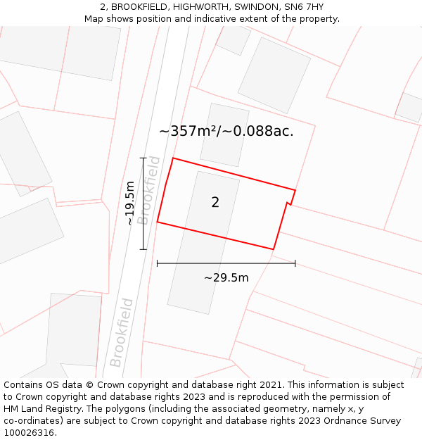 2, BROOKFIELD, HIGHWORTH, SWINDON, SN6 7HY: Plot and title map