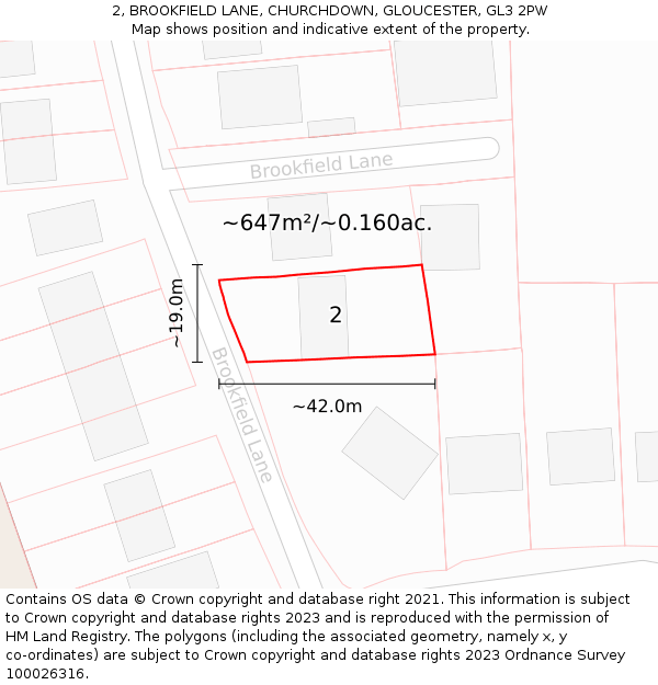 2, BROOKFIELD LANE, CHURCHDOWN, GLOUCESTER, GL3 2PW: Plot and title map