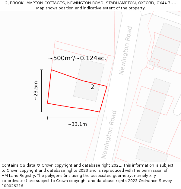 2, BROOKHAMPTON COTTAGES, NEWINGTON ROAD, STADHAMPTON, OXFORD, OX44 7UU: Plot and title map