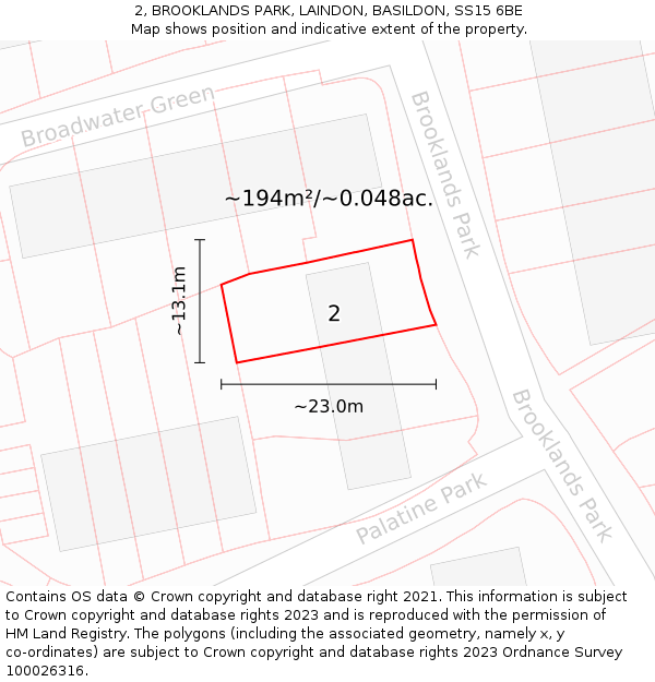 2, BROOKLANDS PARK, LAINDON, BASILDON, SS15 6BE: Plot and title map