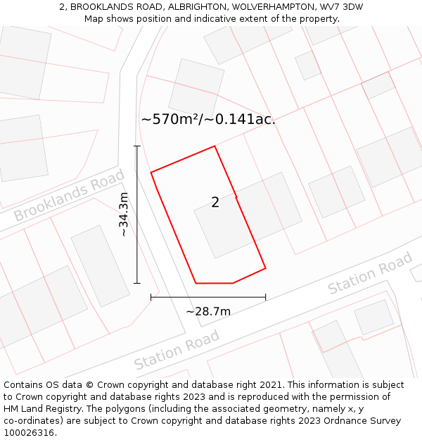 2, BROOKLANDS ROAD, ALBRIGHTON, WOLVERHAMPTON, WV7 3DW: Plot and title map