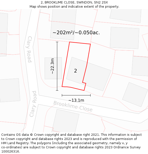 2, BROOKLIME CLOSE, SWINDON, SN2 2SX: Plot and title map