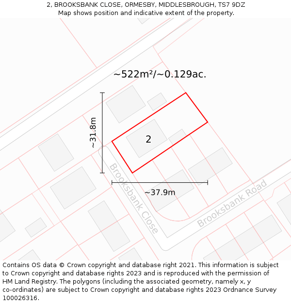 2, BROOKSBANK CLOSE, ORMESBY, MIDDLESBROUGH, TS7 9DZ: Plot and title map