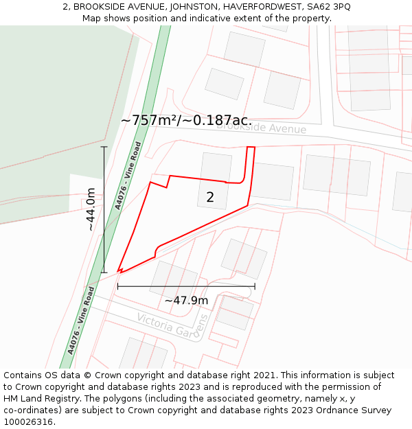 2, BROOKSIDE AVENUE, JOHNSTON, HAVERFORDWEST, SA62 3PQ: Plot and title map