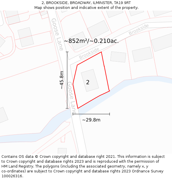 2, BROOKSIDE, BROADWAY, ILMINSTER, TA19 9RT: Plot and title map