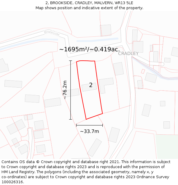 2, BROOKSIDE, CRADLEY, MALVERN, WR13 5LE: Plot and title map