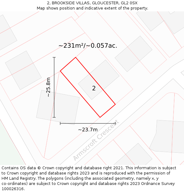 2, BROOKSIDE VILLAS, GLOUCESTER, GL2 0SX: Plot and title map