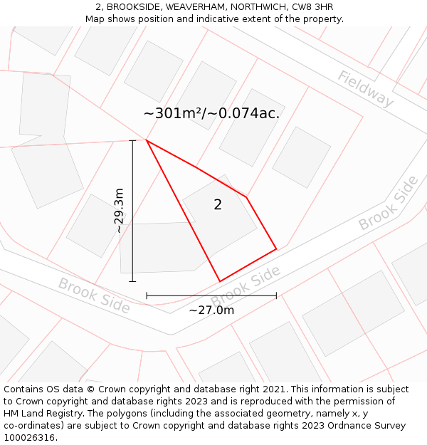 2, BROOKSIDE, WEAVERHAM, NORTHWICH, CW8 3HR: Plot and title map