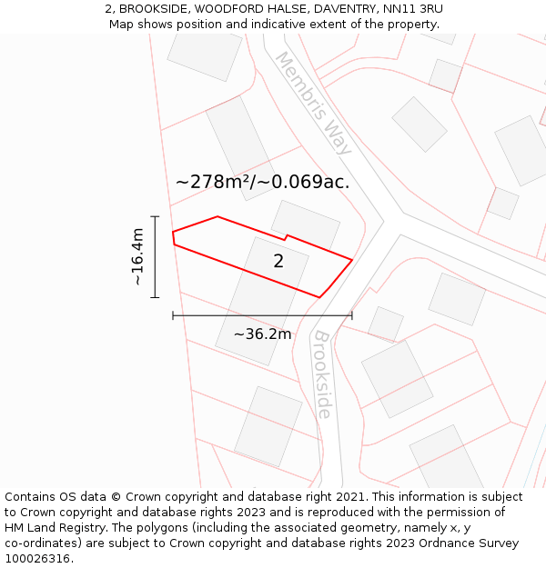 2, BROOKSIDE, WOODFORD HALSE, DAVENTRY, NN11 3RU: Plot and title map