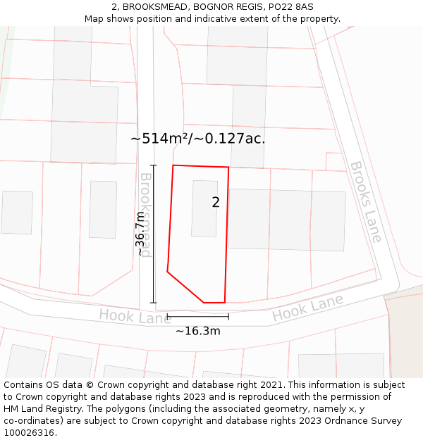 2, BROOKSMEAD, BOGNOR REGIS, PO22 8AS: Plot and title map