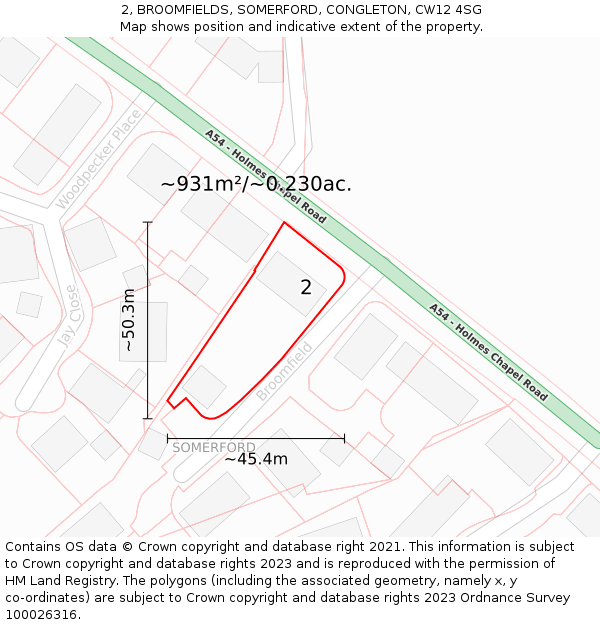 2, BROOMFIELDS, SOMERFORD, CONGLETON, CW12 4SG: Plot and title map