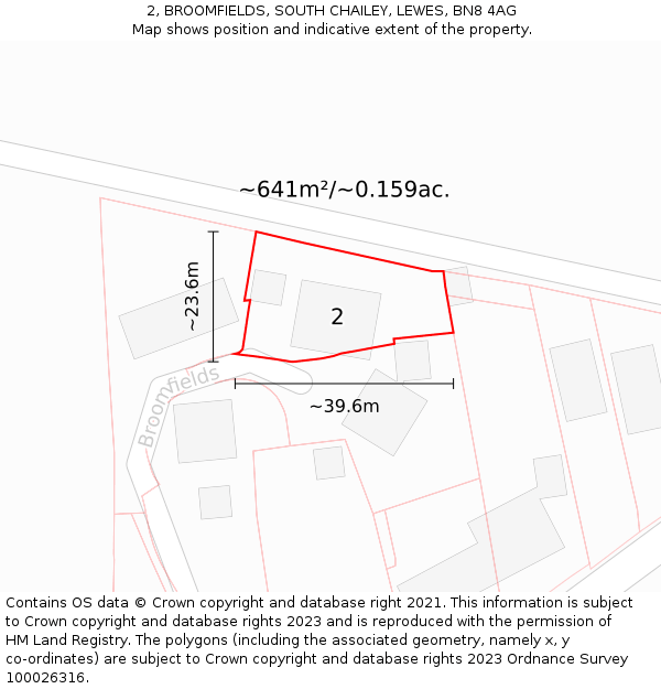 2, BROOMFIELDS, SOUTH CHAILEY, LEWES, BN8 4AG: Plot and title map