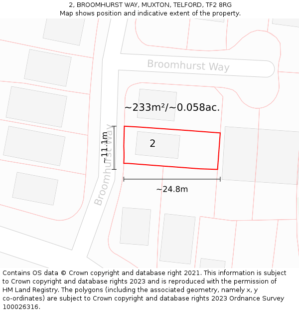 2, BROOMHURST WAY, MUXTON, TELFORD, TF2 8RG: Plot and title map