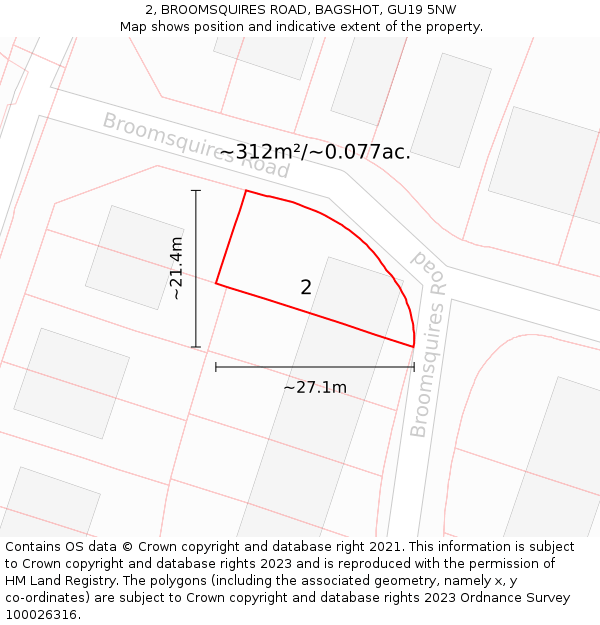 2, BROOMSQUIRES ROAD, BAGSHOT, GU19 5NW: Plot and title map