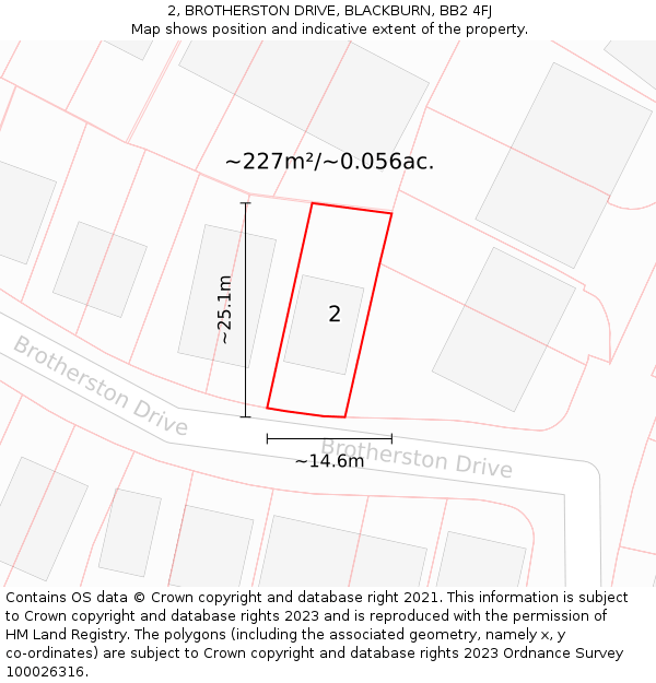 2, BROTHERSTON DRIVE, BLACKBURN, BB2 4FJ: Plot and title map