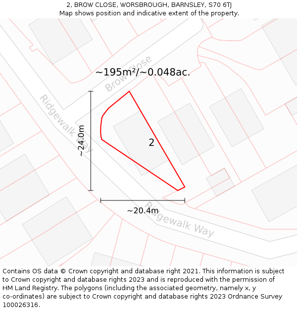 2, BROW CLOSE, WORSBROUGH, BARNSLEY, S70 6TJ: Plot and title map