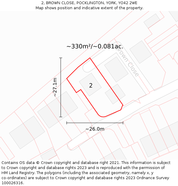 2, BROWN CLOSE, POCKLINGTON, YORK, YO42 2WE: Plot and title map