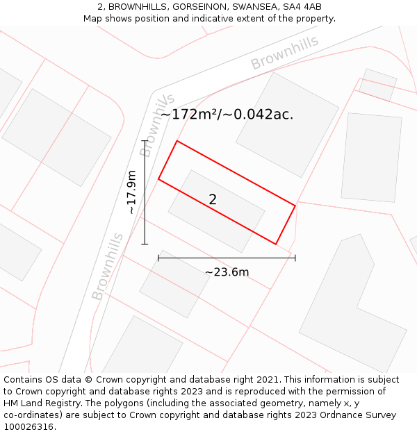 2, BROWNHILLS, GORSEINON, SWANSEA, SA4 4AB: Plot and title map