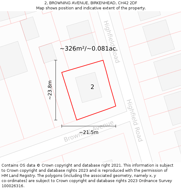 2, BROWNING AVENUE, BIRKENHEAD, CH42 2DF: Plot and title map