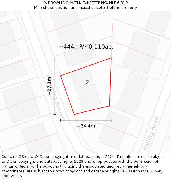 2, BROWNING AVENUE, KETTERING, NN16 8NP: Plot and title map