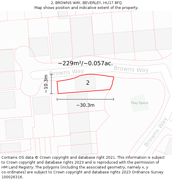 2, BROWNS WAY, BEVERLEY, HU17 8FQ: Plot and title map