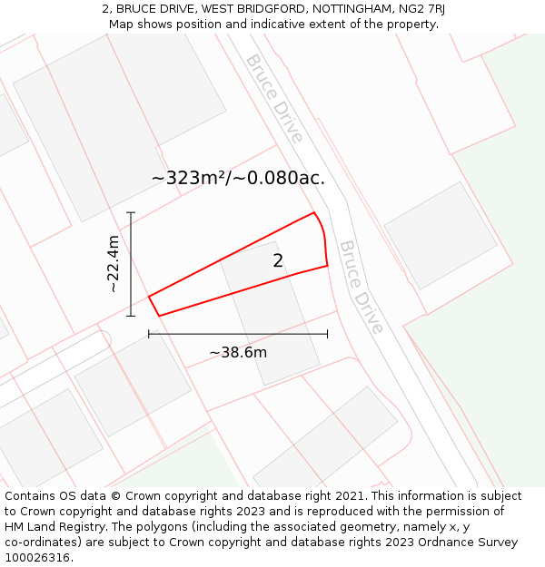 2, BRUCE DRIVE, WEST BRIDGFORD, NOTTINGHAM, NG2 7RJ: Plot and title map