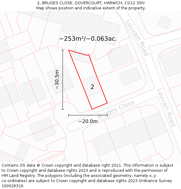 2, BRUGES CLOSE, DOVERCOURT, HARWICH, CO12 3SN: Plot and title map