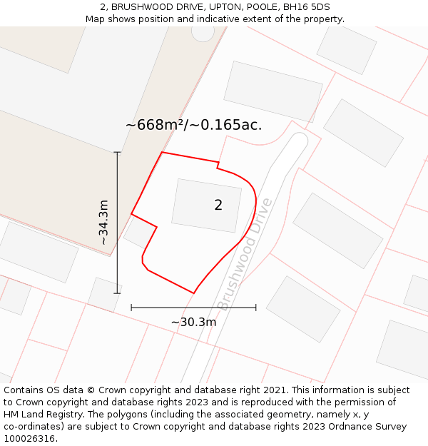 2, BRUSHWOOD DRIVE, UPTON, POOLE, BH16 5DS: Plot and title map