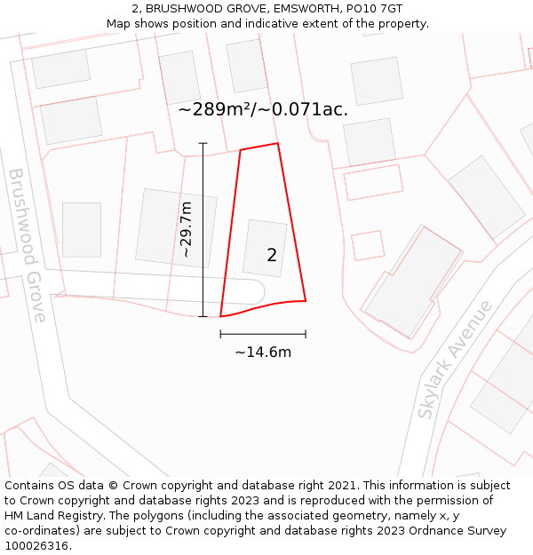 2, BRUSHWOOD GROVE, EMSWORTH, PO10 7GT: Plot and title map