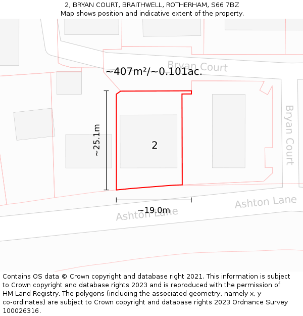 2, BRYAN COURT, BRAITHWELL, ROTHERHAM, S66 7BZ: Plot and title map