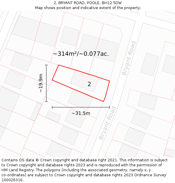 2, BRYANT ROAD, POOLE, BH12 5DW: Plot and title map