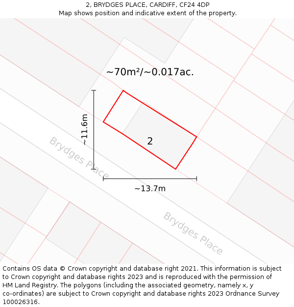 2, BRYDGES PLACE, CARDIFF, CF24 4DP: Plot and title map