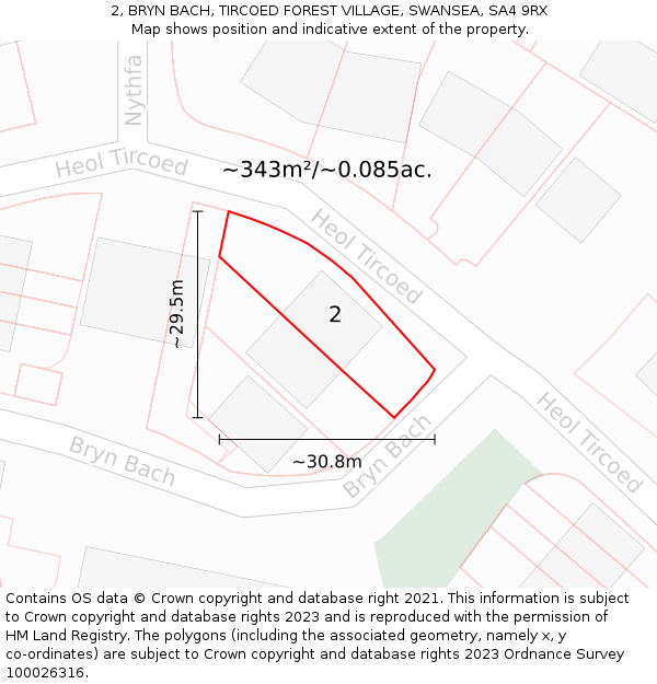 2, BRYN BACH, TIRCOED FOREST VILLAGE, SWANSEA, SA4 9RX: Plot and title map