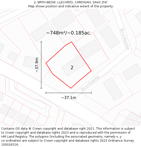 2, BRYN BEDW, LLECHRYD, CARDIGAN, SA43 2NY: Plot and title map