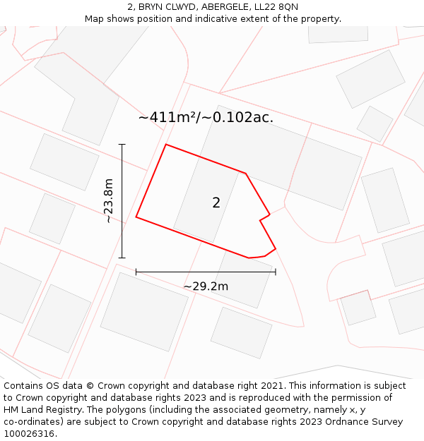 2, BRYN CLWYD, ABERGELE, LL22 8QN: Plot and title map