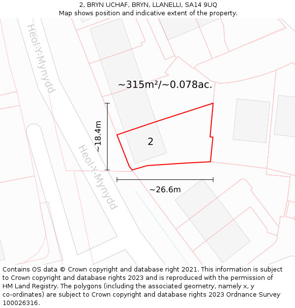 2, BRYN UCHAF, BRYN, LLANELLI, SA14 9UQ: Plot and title map