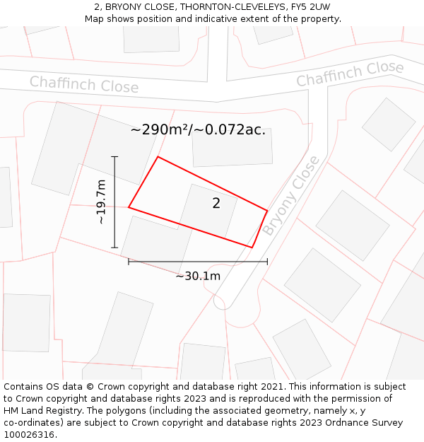 2, BRYONY CLOSE, THORNTON-CLEVELEYS, FY5 2UW: Plot and title map