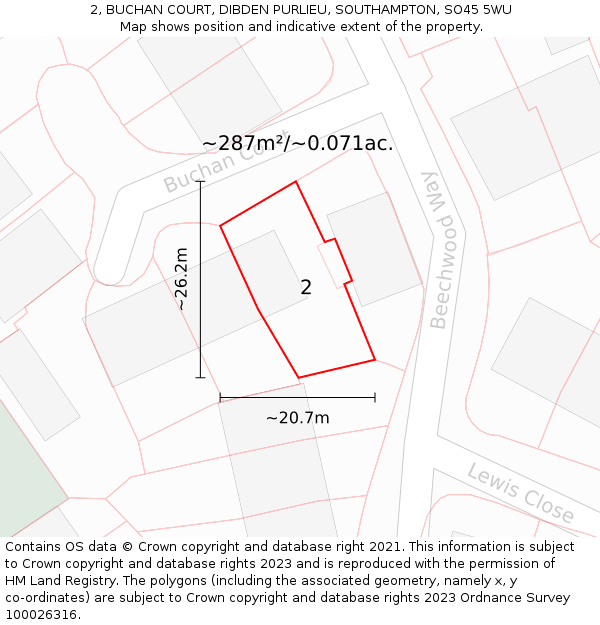 2, BUCHAN COURT, DIBDEN PURLIEU, SOUTHAMPTON, SO45 5WU: Plot and title map