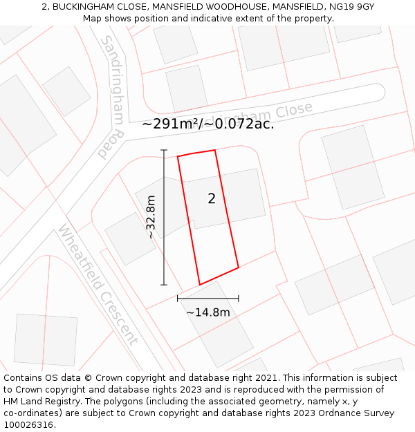 2, BUCKINGHAM CLOSE, MANSFIELD WOODHOUSE, MANSFIELD, NG19 9GY: Plot and title map