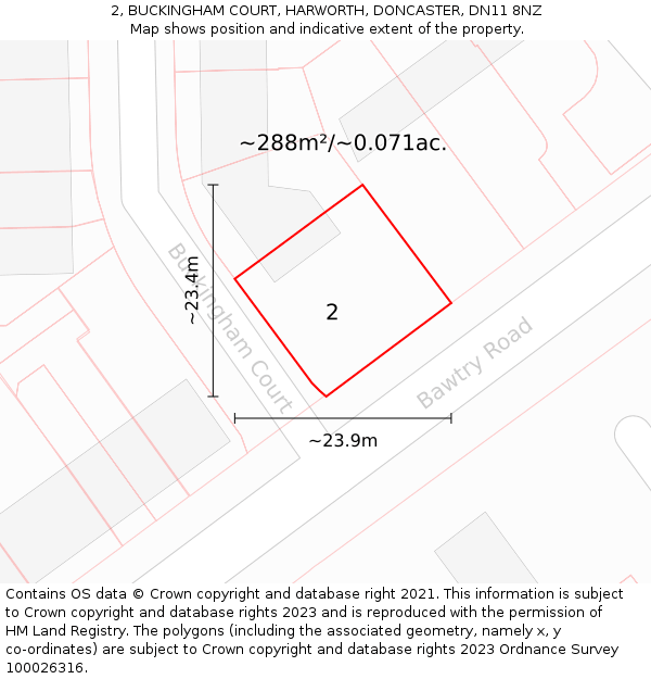 2, BUCKINGHAM COURT, HARWORTH, DONCASTER, DN11 8NZ: Plot and title map