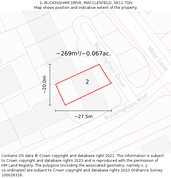 2, BUCKINGHAM DRIVE, MACCLESFIELD, SK11 7GN: Plot and title map