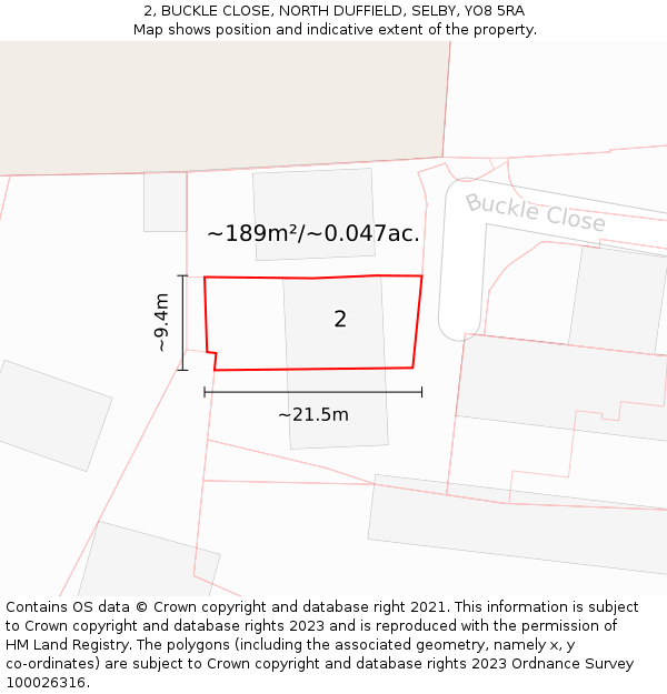 2, BUCKLE CLOSE, NORTH DUFFIELD, SELBY, YO8 5RA: Plot and title map