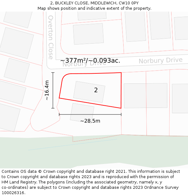 2, BUCKLEY CLOSE, MIDDLEWICH, CW10 0PY: Plot and title map