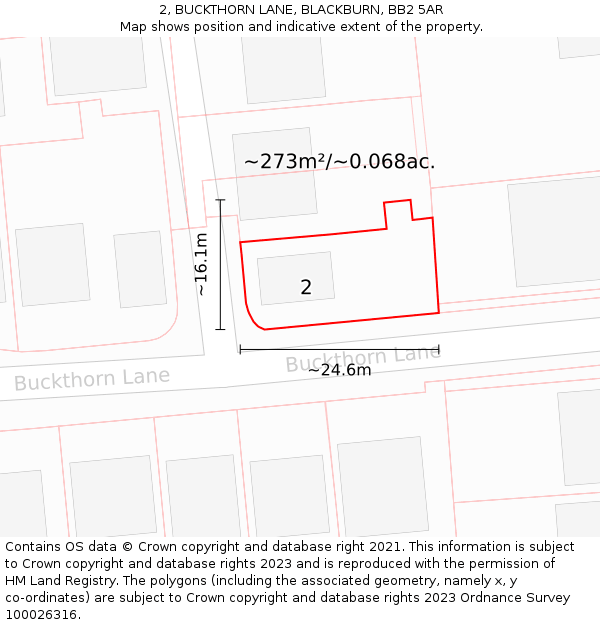 2, BUCKTHORN LANE, BLACKBURN, BB2 5AR: Plot and title map