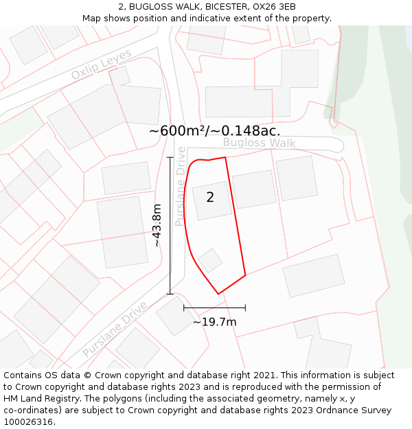 2, BUGLOSS WALK, BICESTER, OX26 3EB: Plot and title map